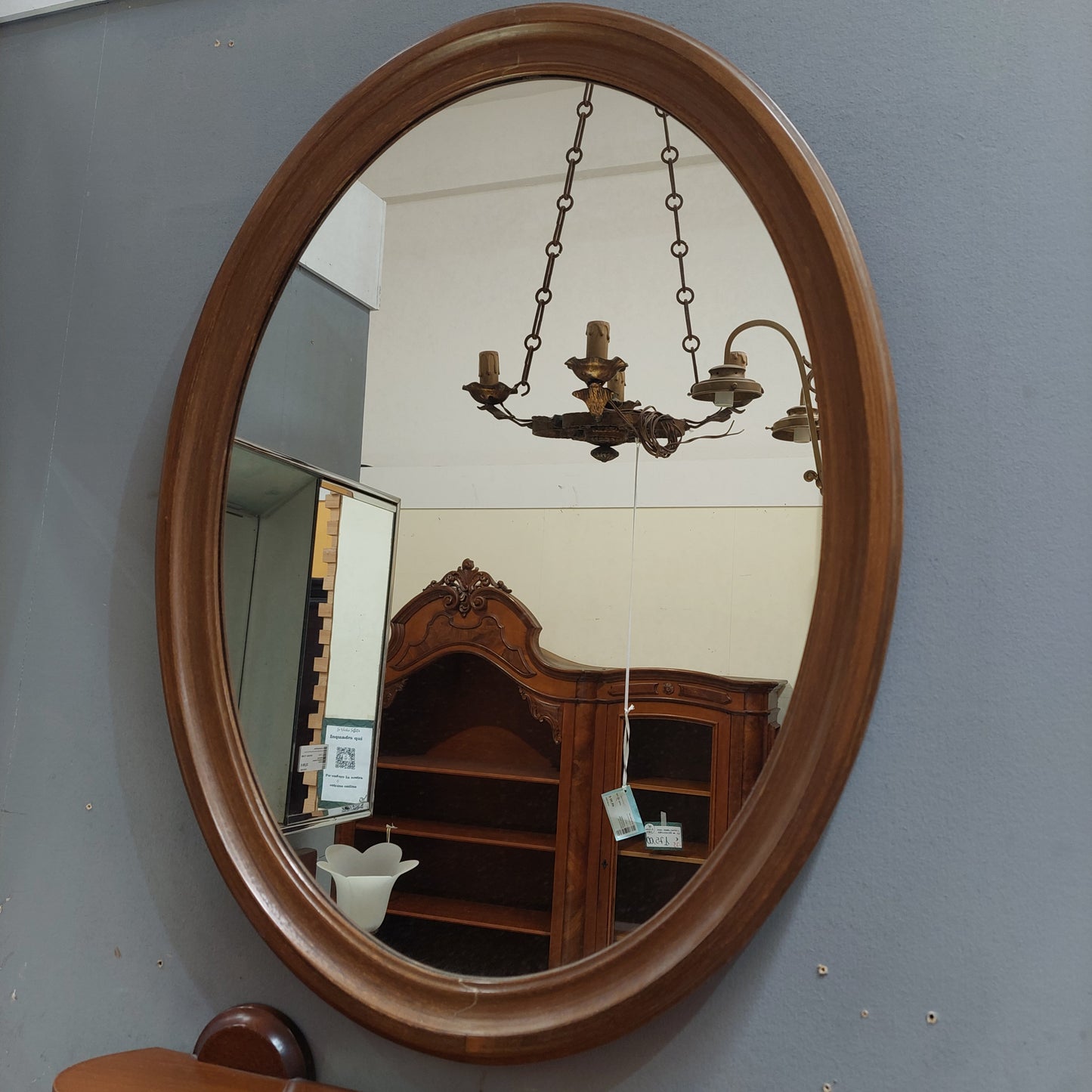 Set Specchio Bagno Ovale Con Mensola E Portasciugamani Legno