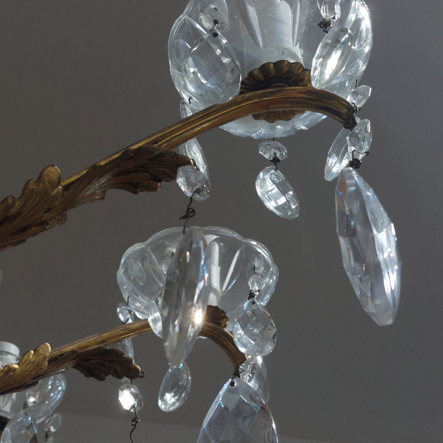 Lampadario Ottone/gocce Cristallo 10/luci