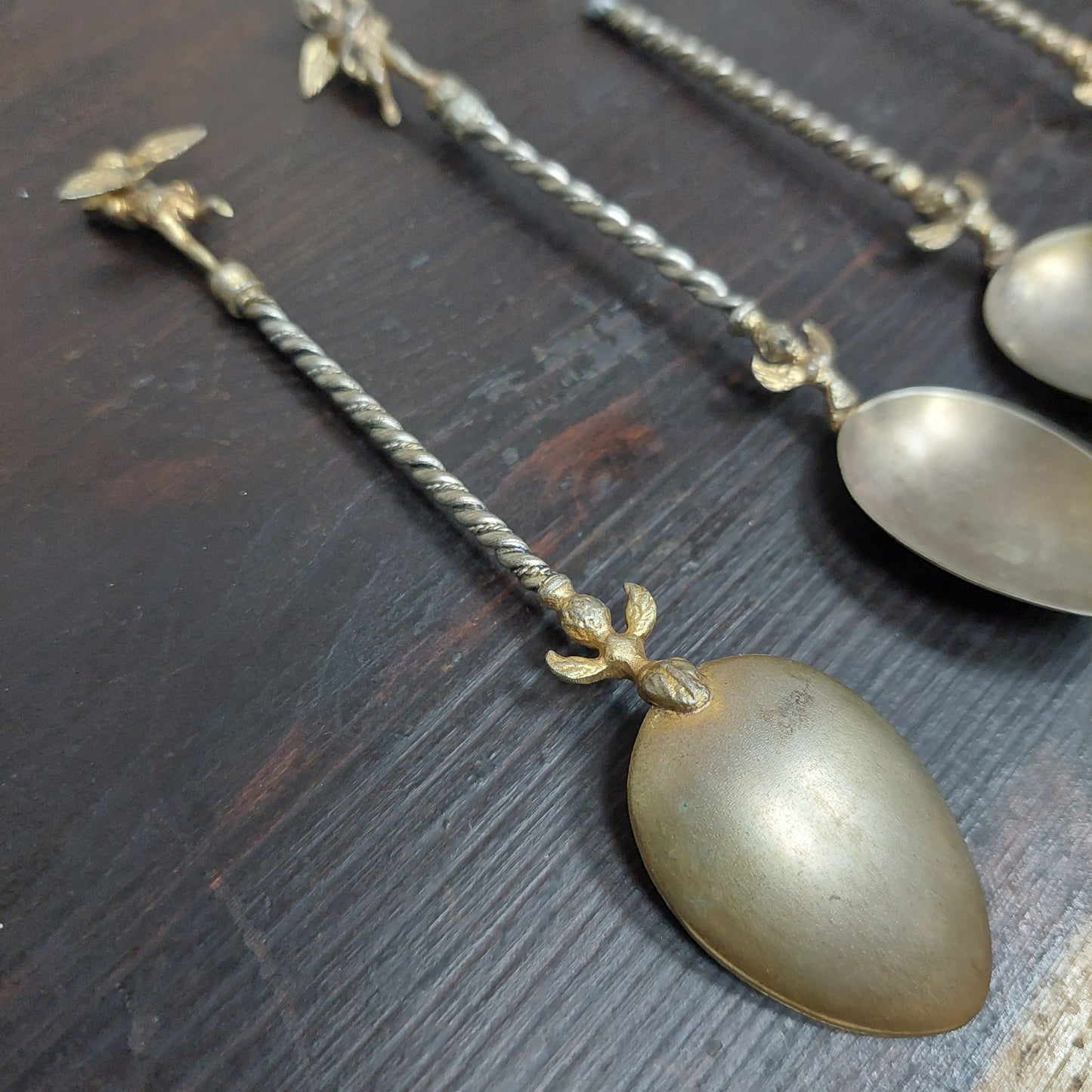 Set/6 Cucchiaini* Metallo Dorato Vintage Con Puttini