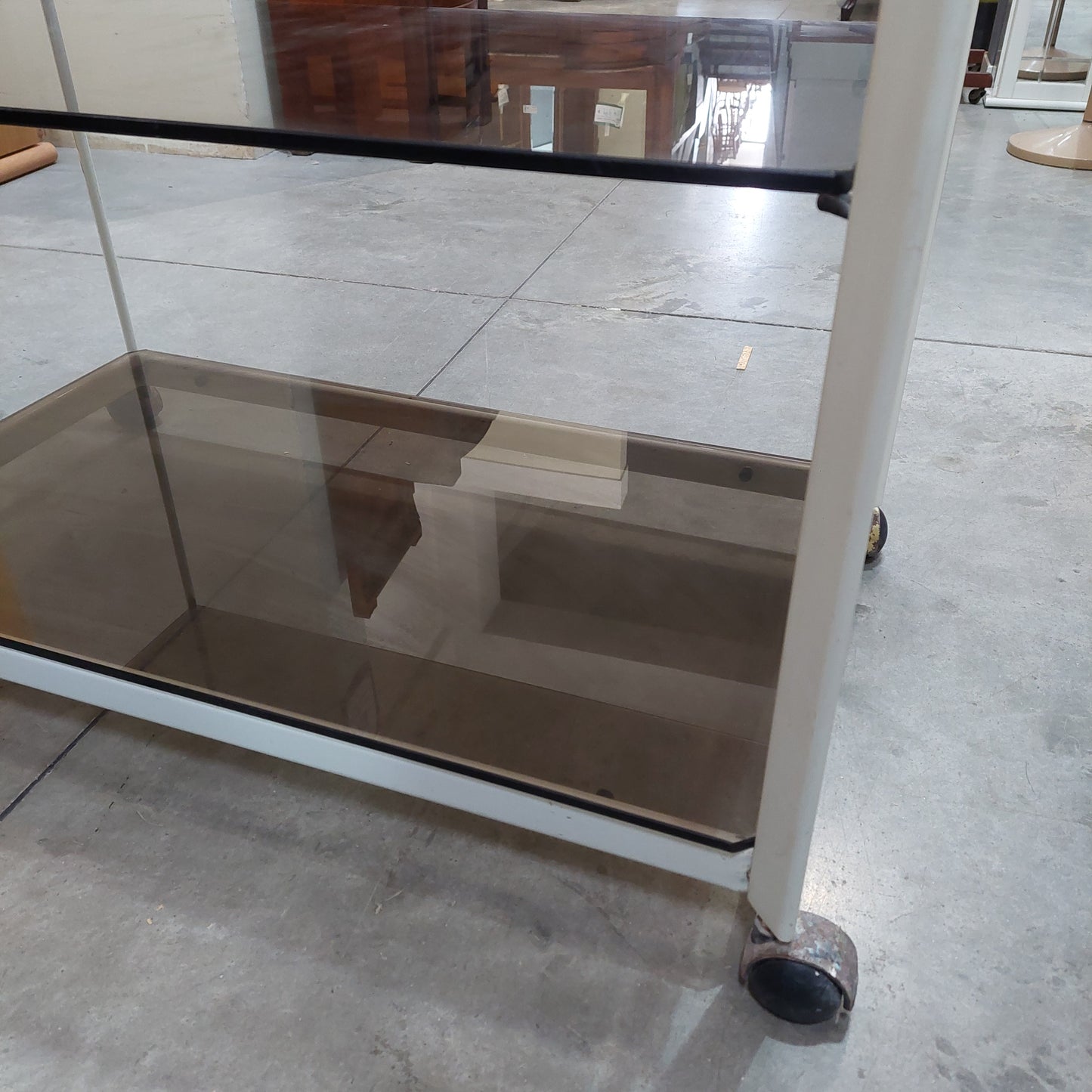 Carrellino Metallo Bianco 3 R Vetro Cm76x46x45,5h