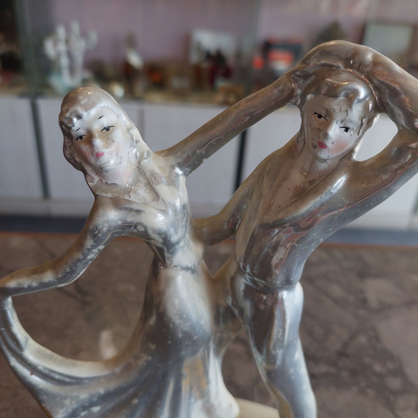 Statuetta Coppia Ballerini Porcellana Argentata *