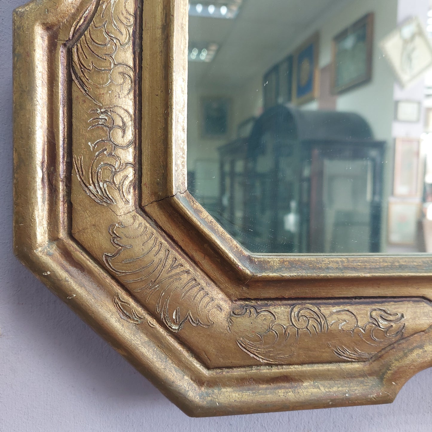 Specchio Cornice "a Vassoio" Legno Foglia Oro '800