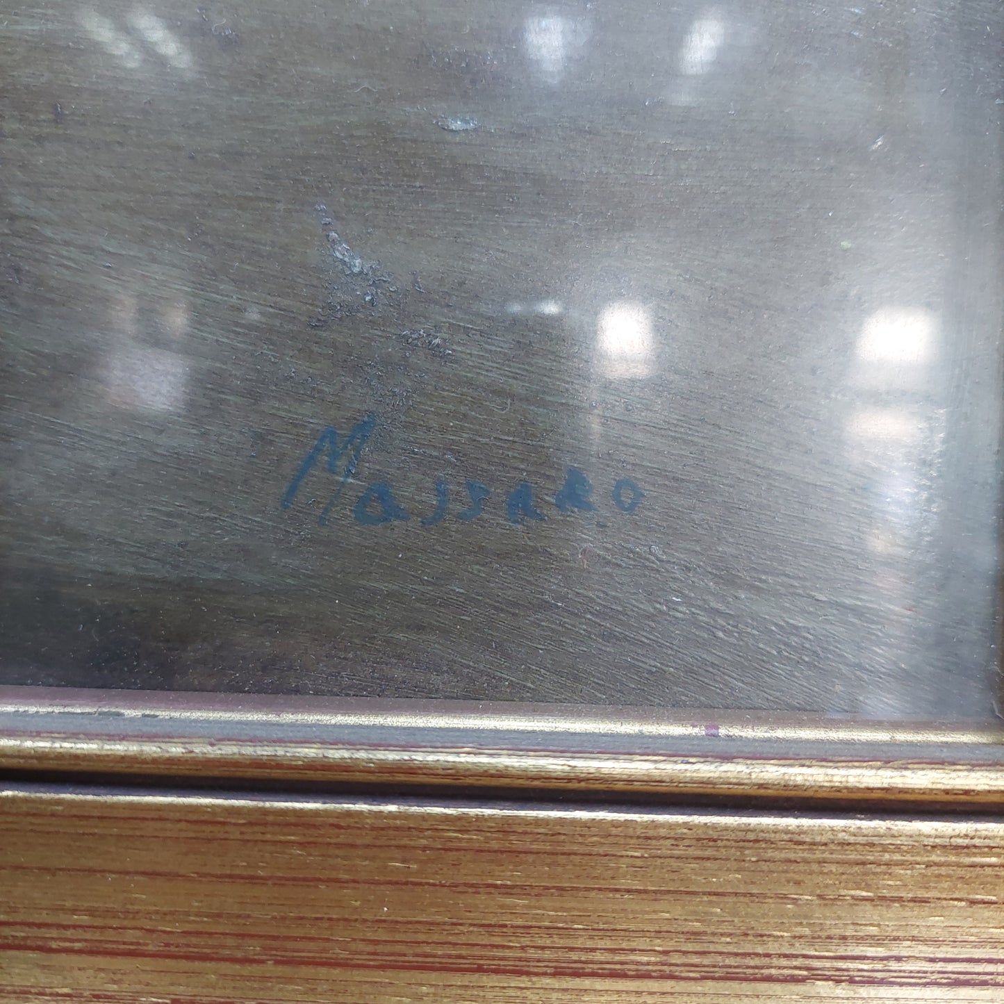Q/olio Su Legno Paesaggio Di Mare Massaro Cornice Legno Dorato Cm52x42
