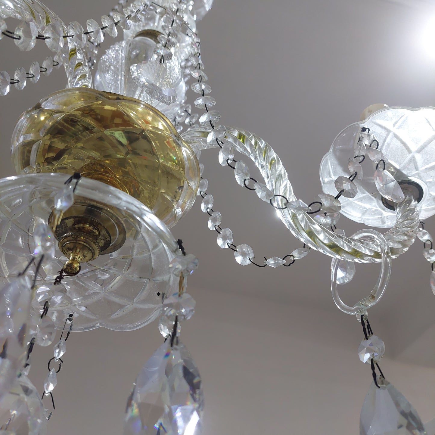 Lampadario Vetro Di Murano/cristallo Anni '60 3/l