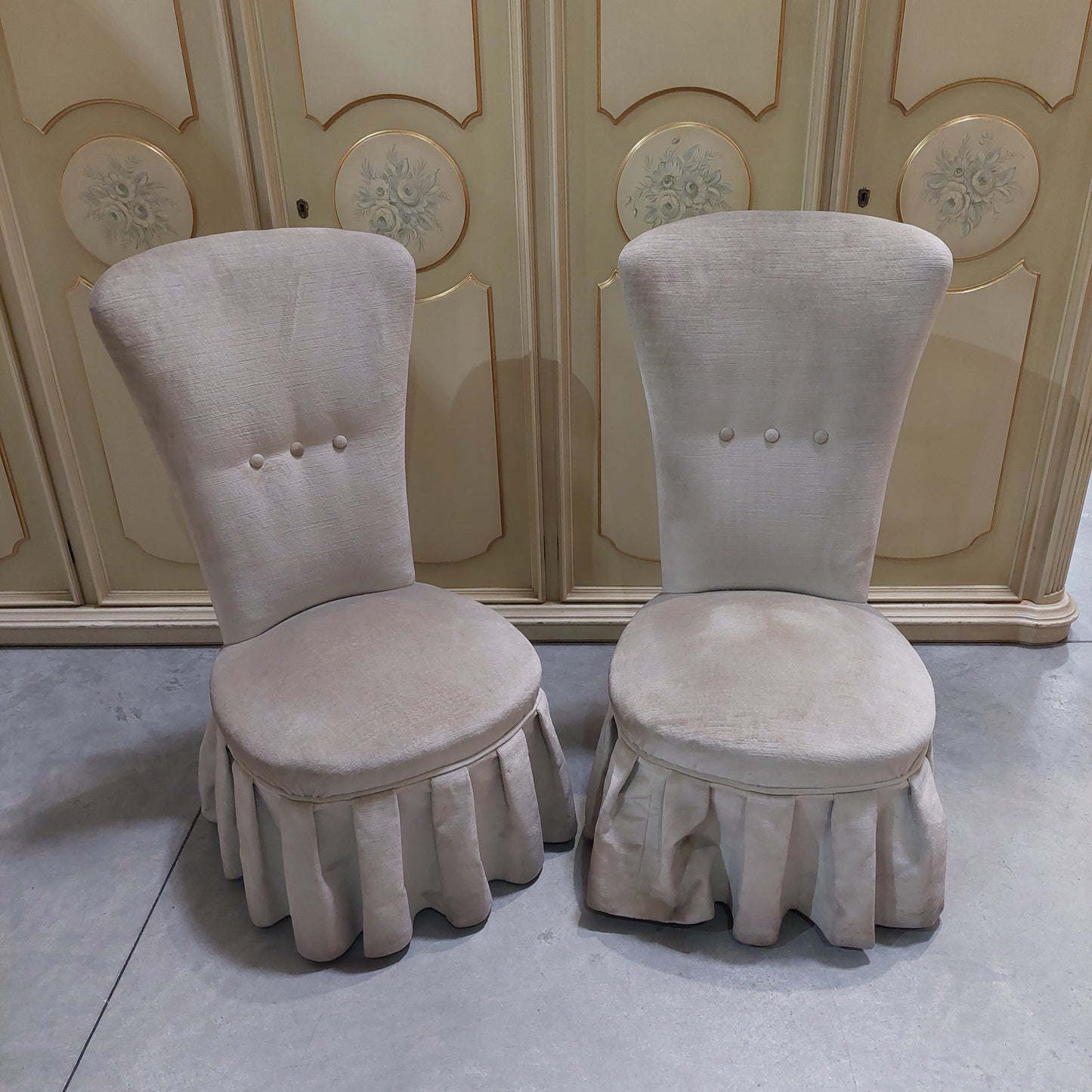 Poltroncina Da Camera Velluto Beige Anni 50