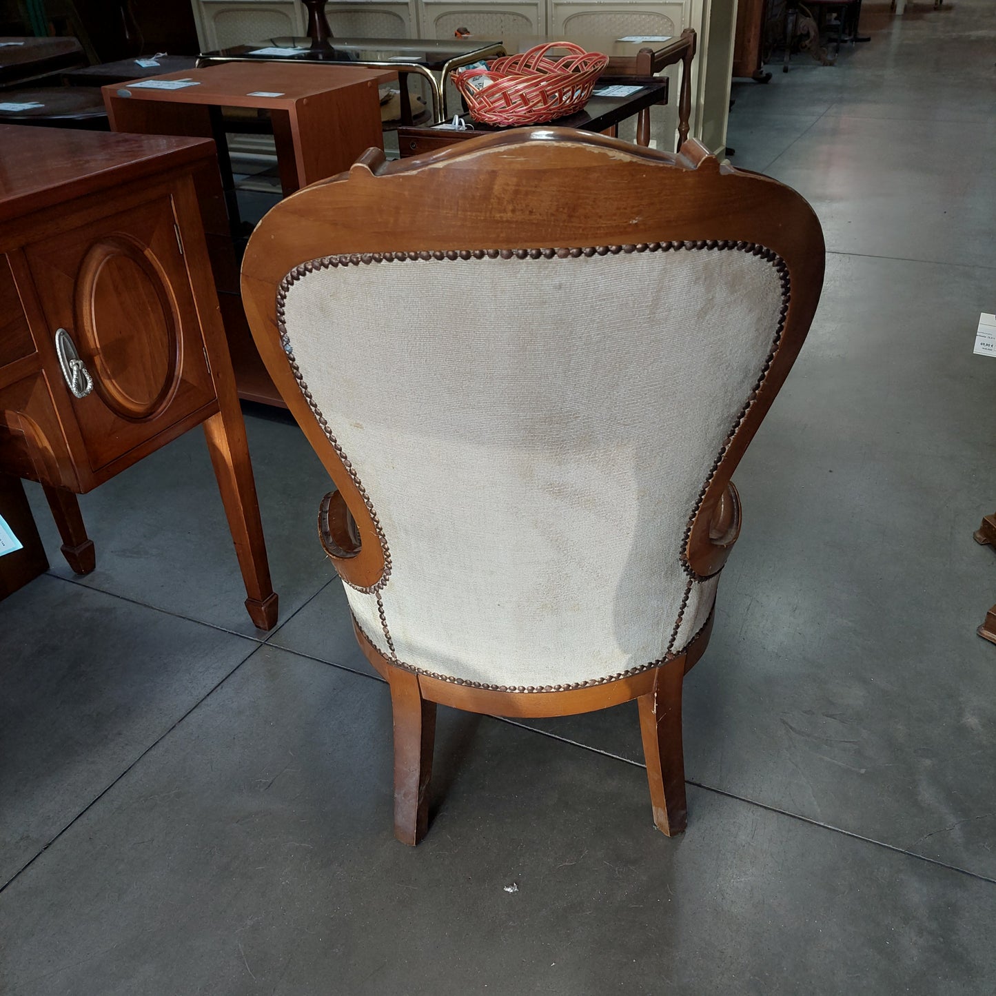 Poltrona Legno/velluto Tortora Stile Barocco