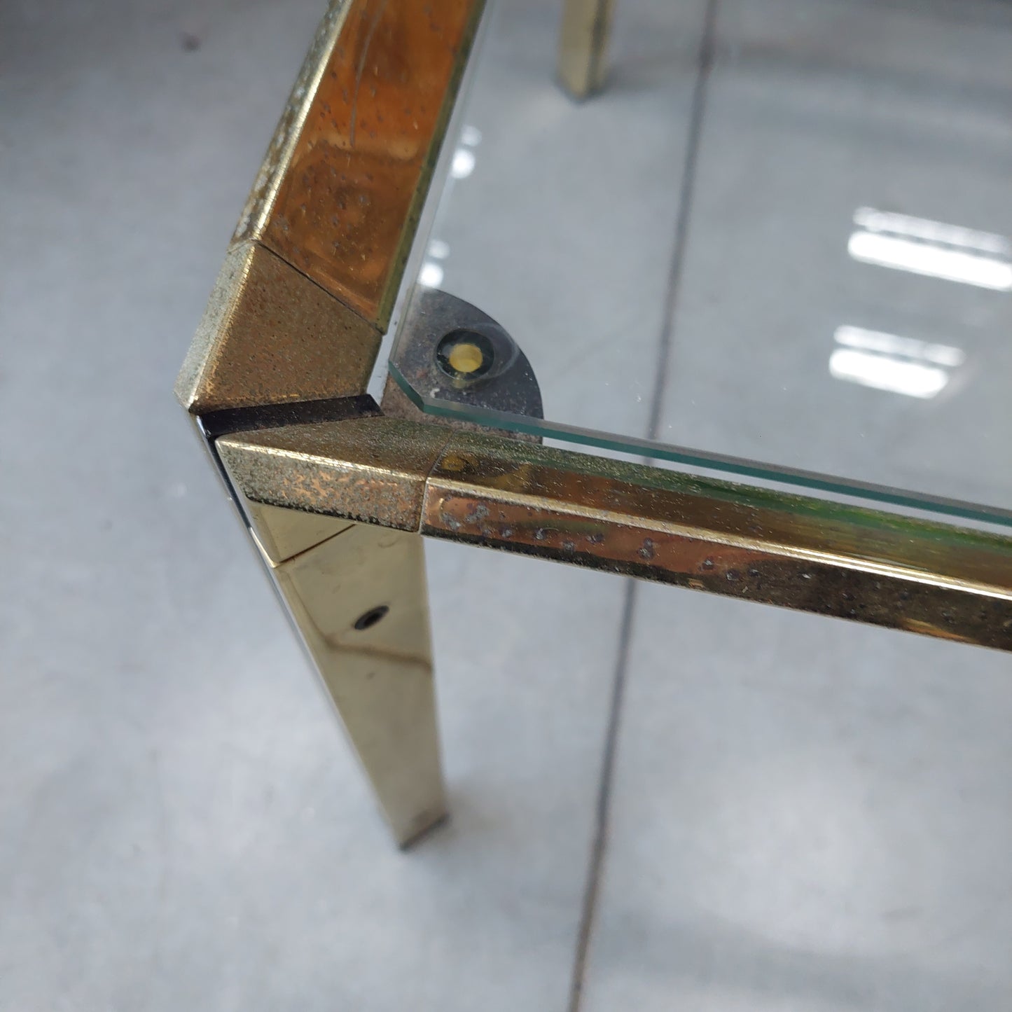 Tavolino Ottone/vetro Cm60x60x44h Anni 70