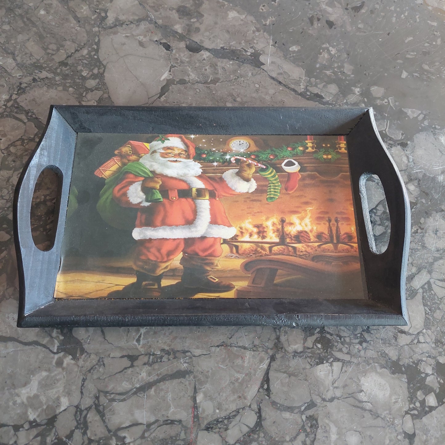 Vassoio Decorato Natalizio In Legno Cm27x17