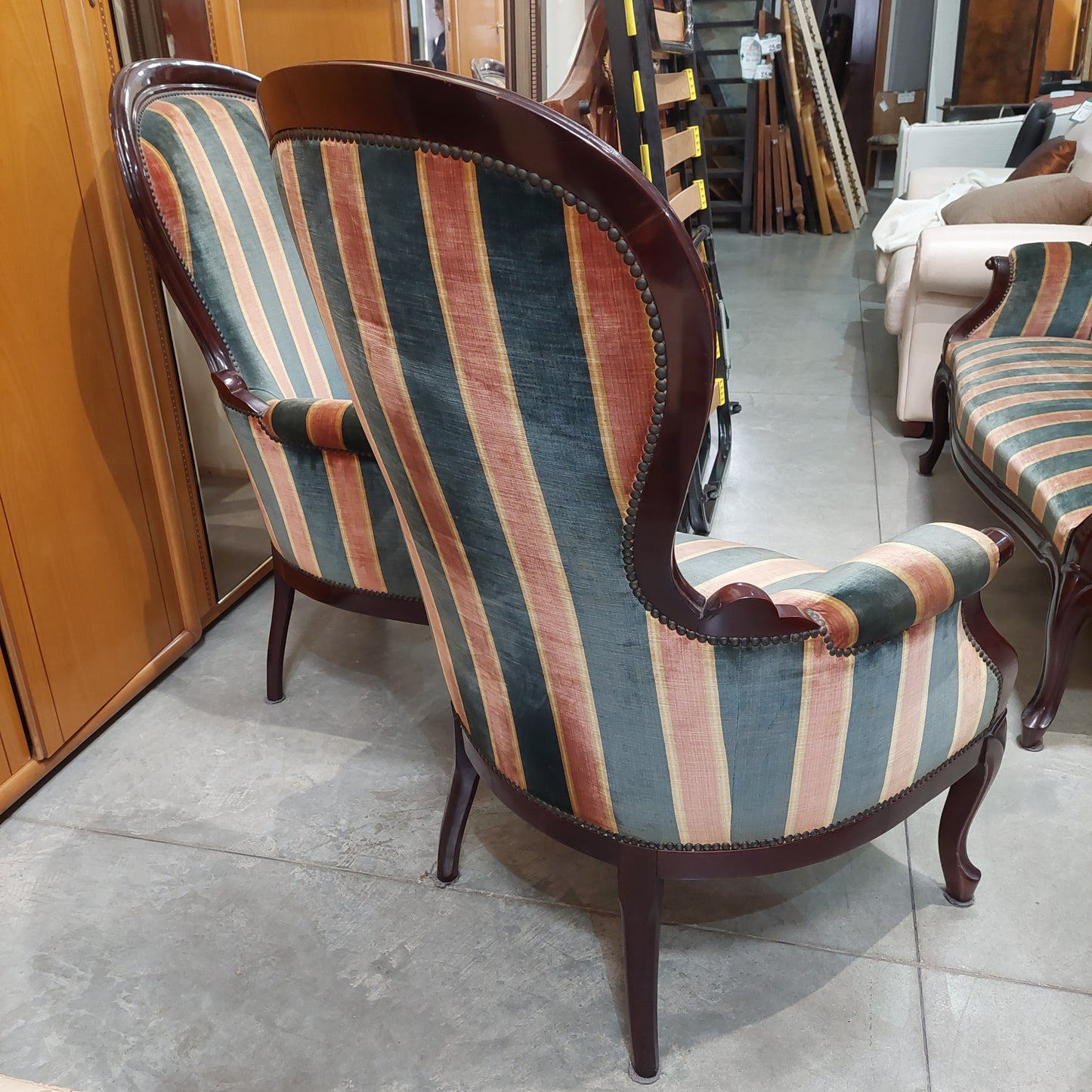 Poltrona Legno Imbottitura Velluto Righe
