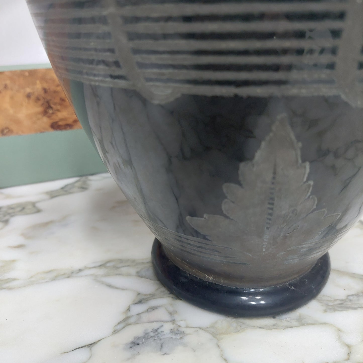 Vaso Vetro Nero Ialitico Dec Argento Art Decò H27