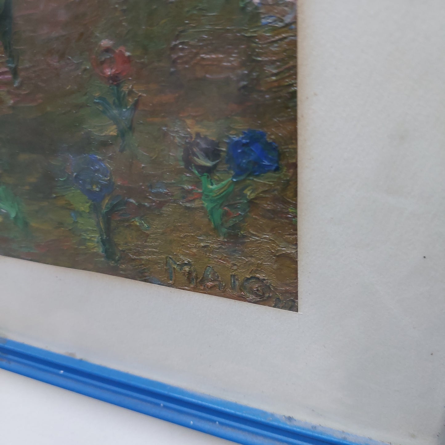 Q/ Olio Su Tela Prato Fiorito Firmato Maio Cm42x52