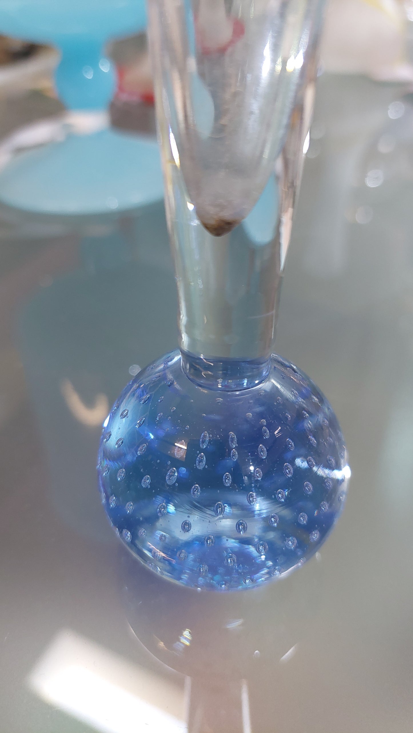 Vasetto Monofiore Vetro Di Murano Azzurro H18