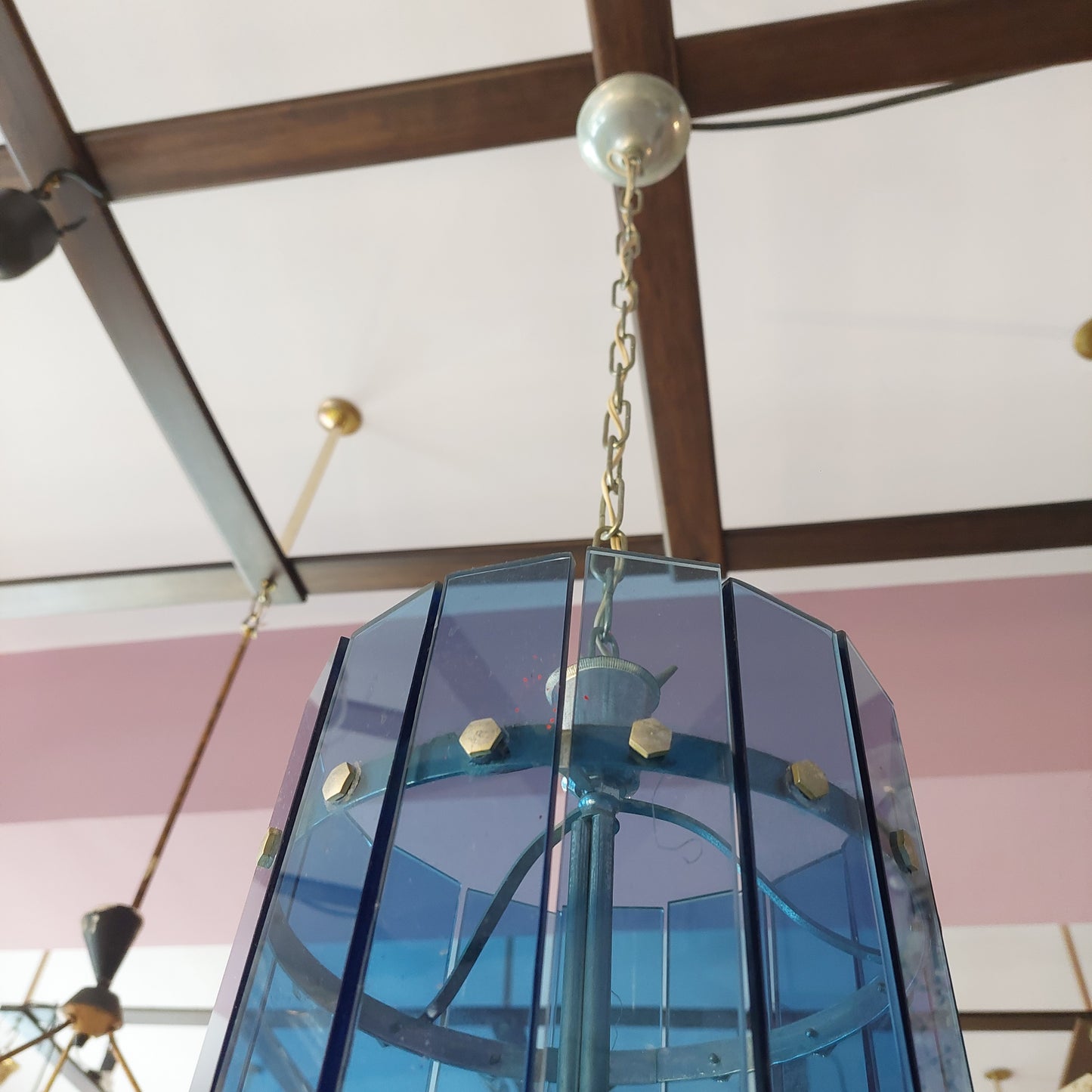 Lampadario Vetro Blu Anni 60 (68144)