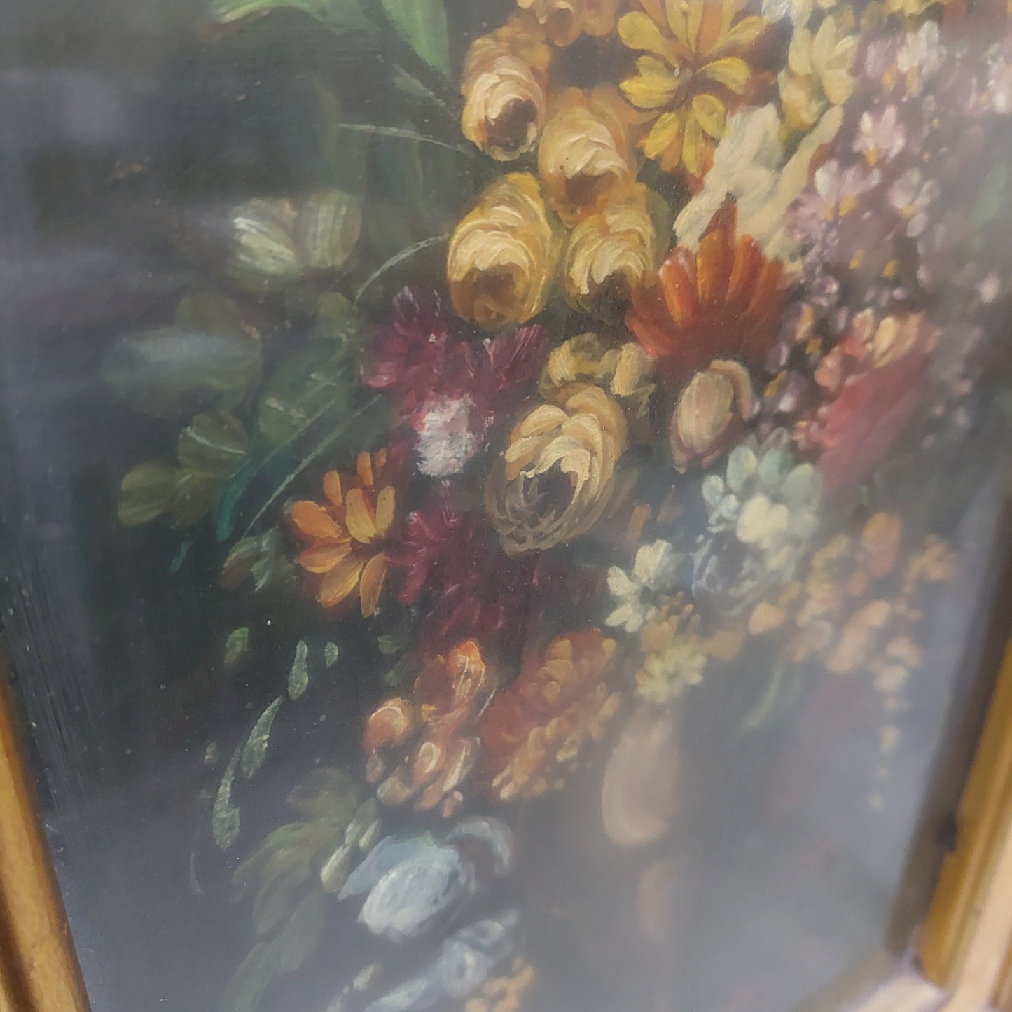 Quadro Vaso Con Fiori Cornice Legno Oro Cm38x63