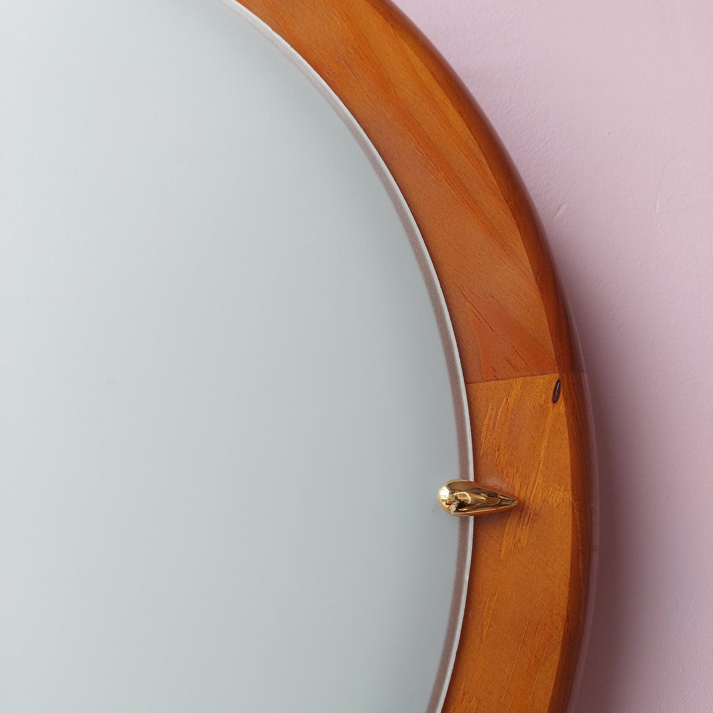 Plafoniera Tonda Legno/vetro Satinato D46