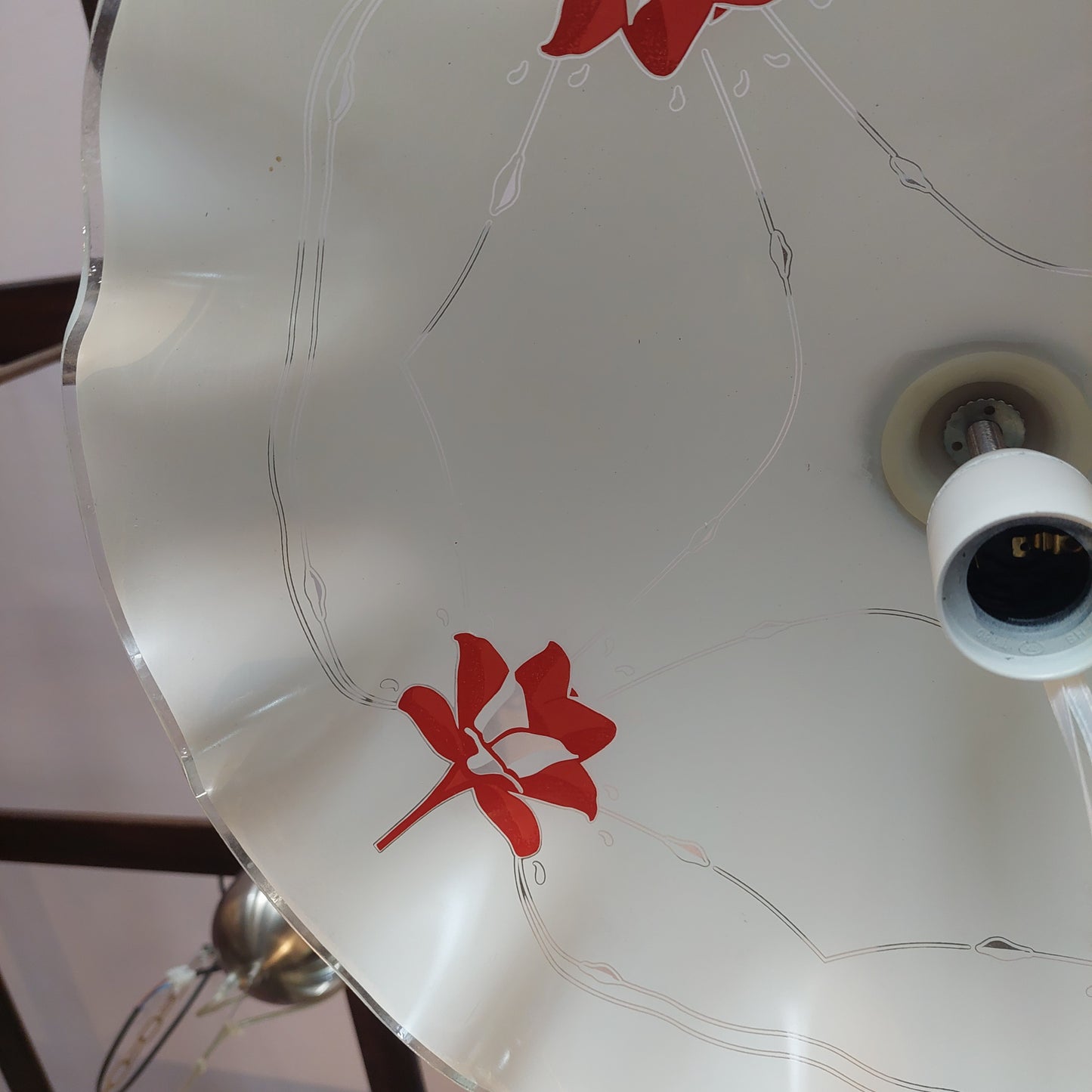 Lampadario Cupola Vetro Fiori Rossi 1/l
