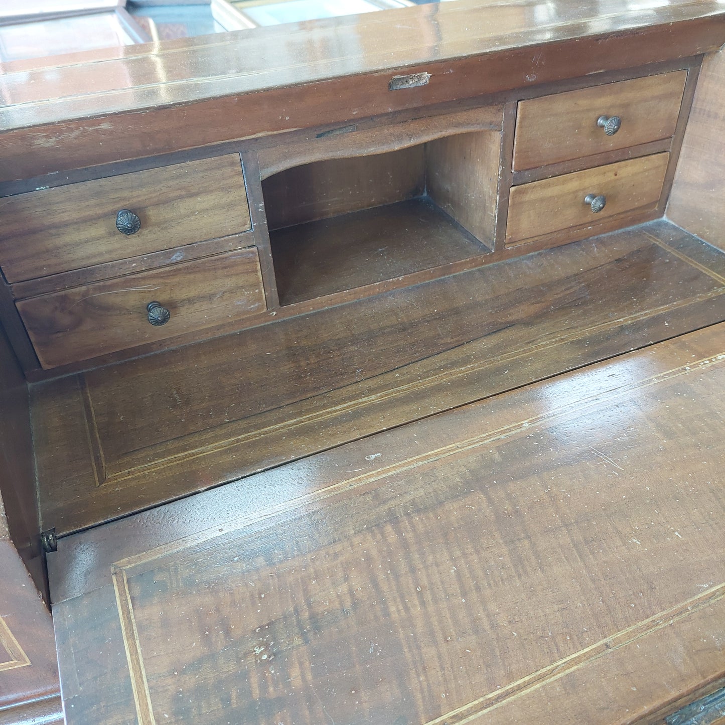 Secretaire Legno Intarsiato 2/s 1/r Cm92x36x90h
