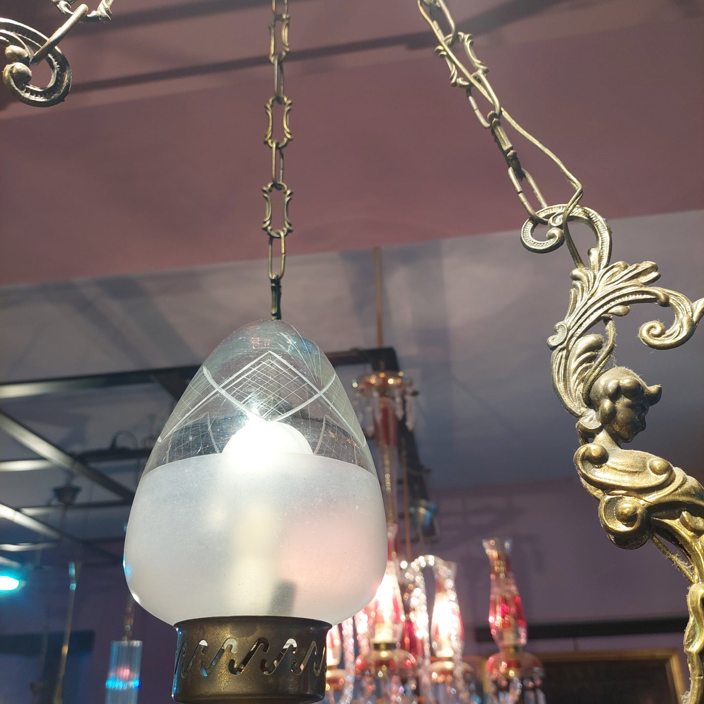 Lampadario Ottone Boccia Vetro 1/luce