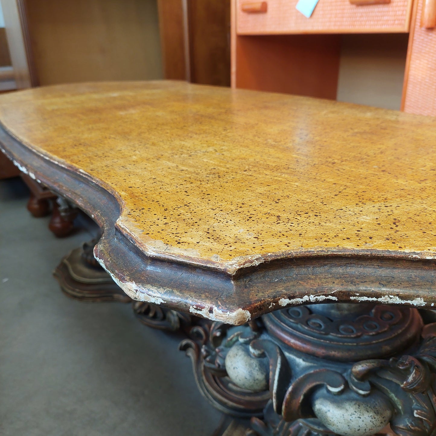 Tavolino Basso Legno Intagliato '800 Cm133x57x51h