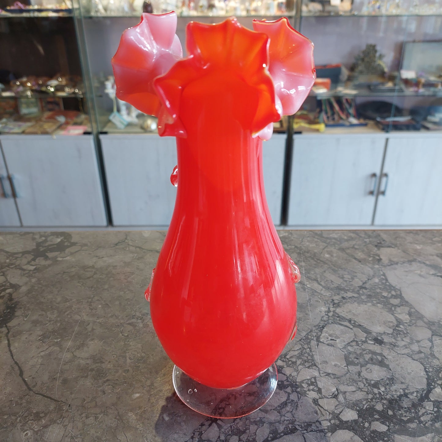 Vaso Vetro Di Murano Rosso Anni 50 H25