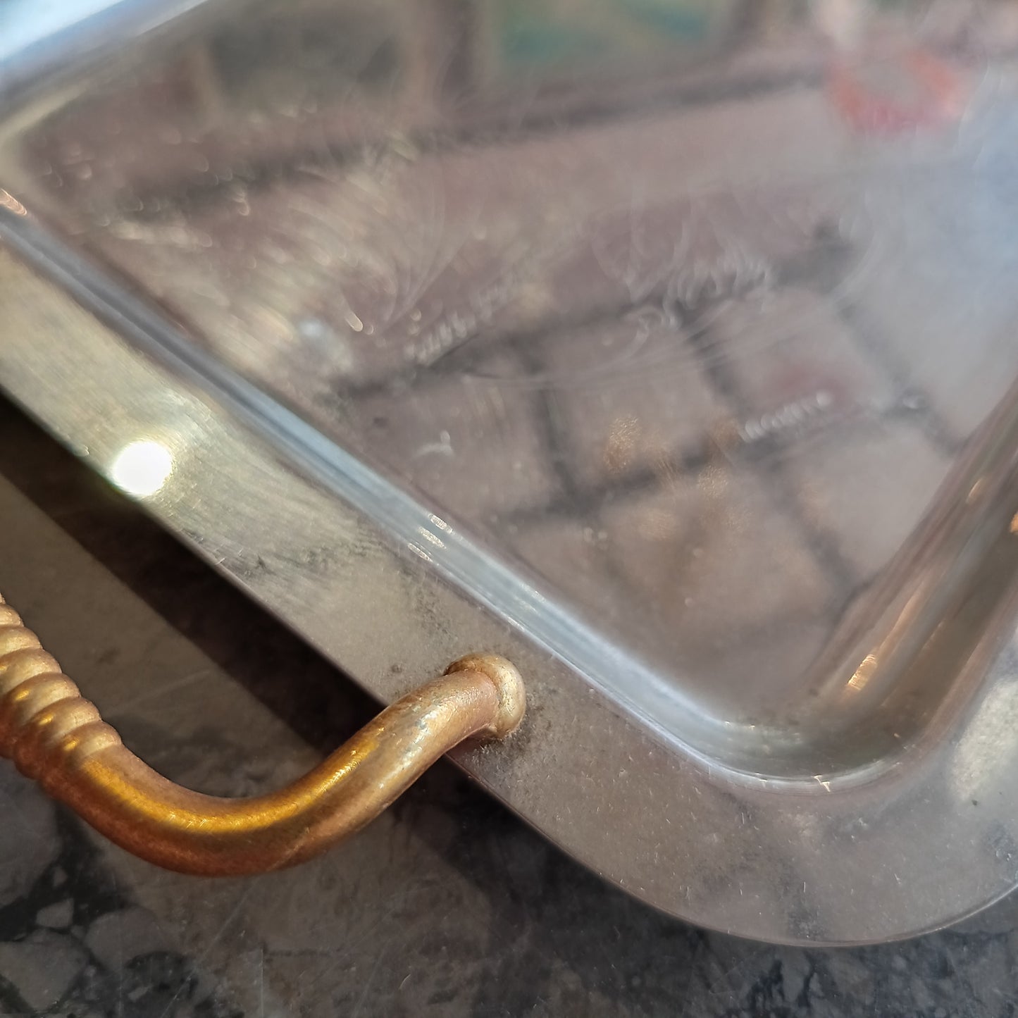 Vassoio Acciaio Inox Manici Dorati