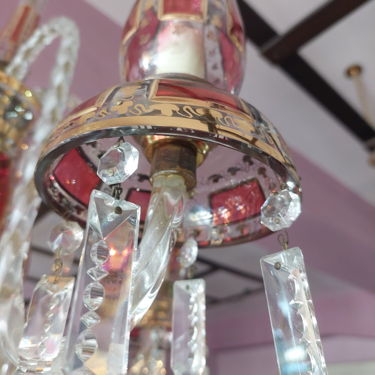 Lampadario Cristallo Di Bohemia 5/luci Anni '50