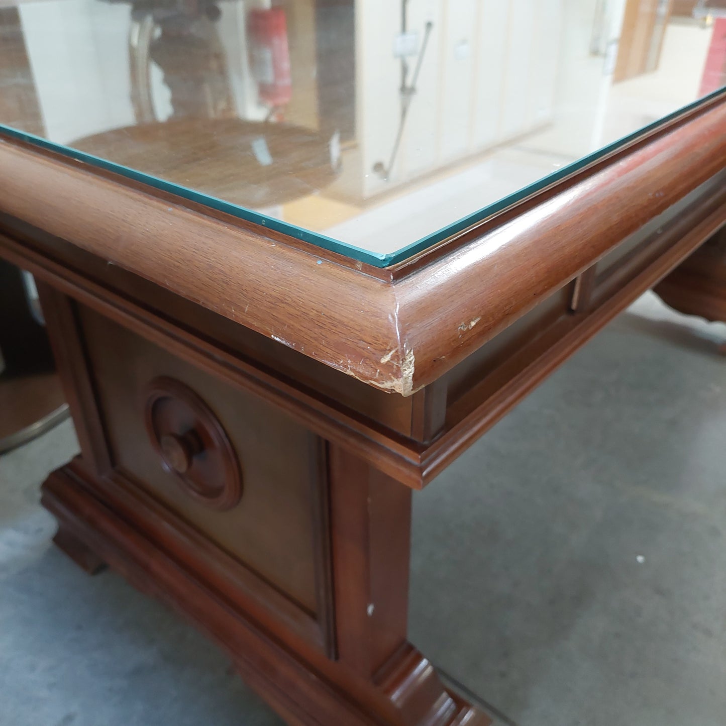 Scrivania* Legno In Stile Con Vetro 2 Cassetti