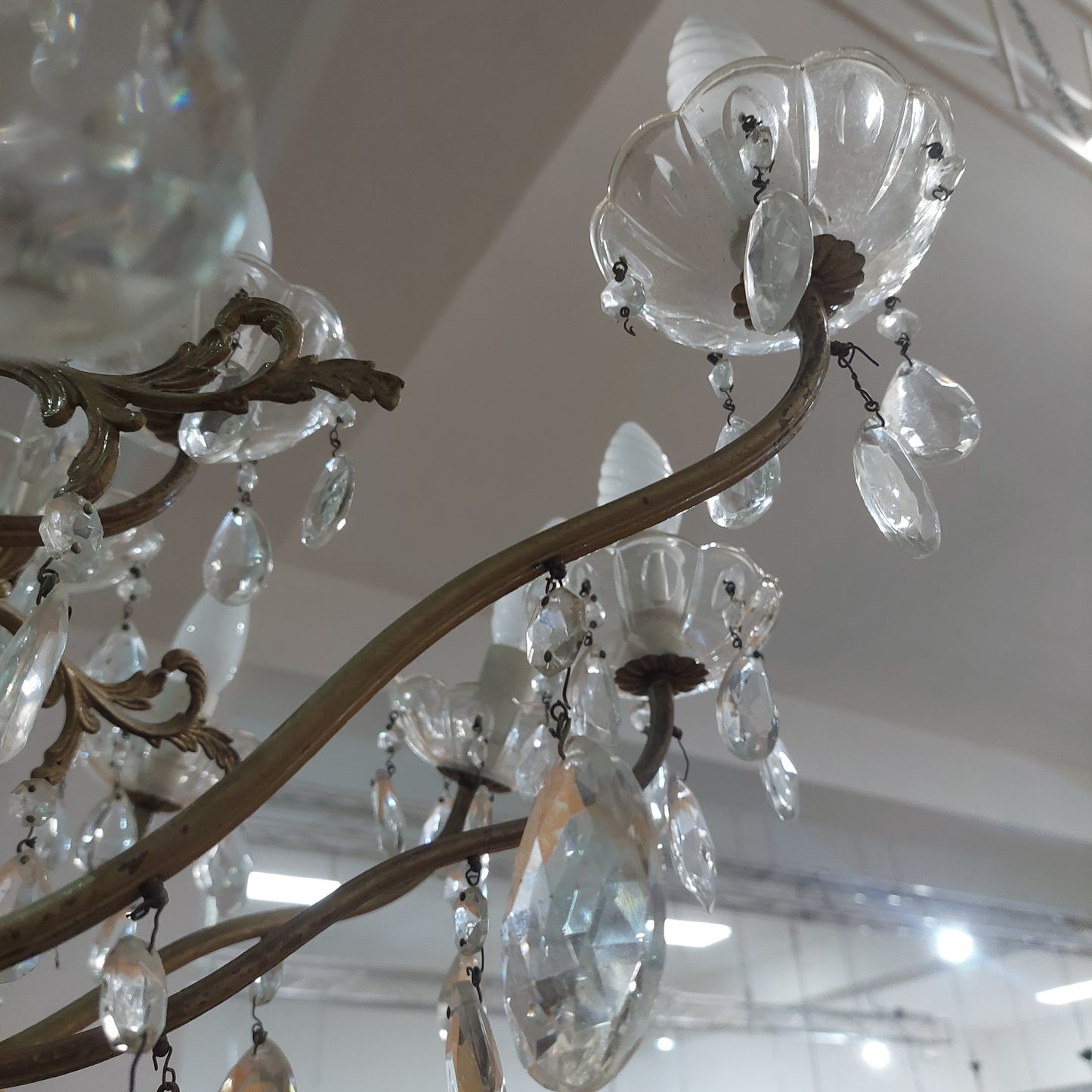Lampadario Ottone/gocce Cristallo 18/luci