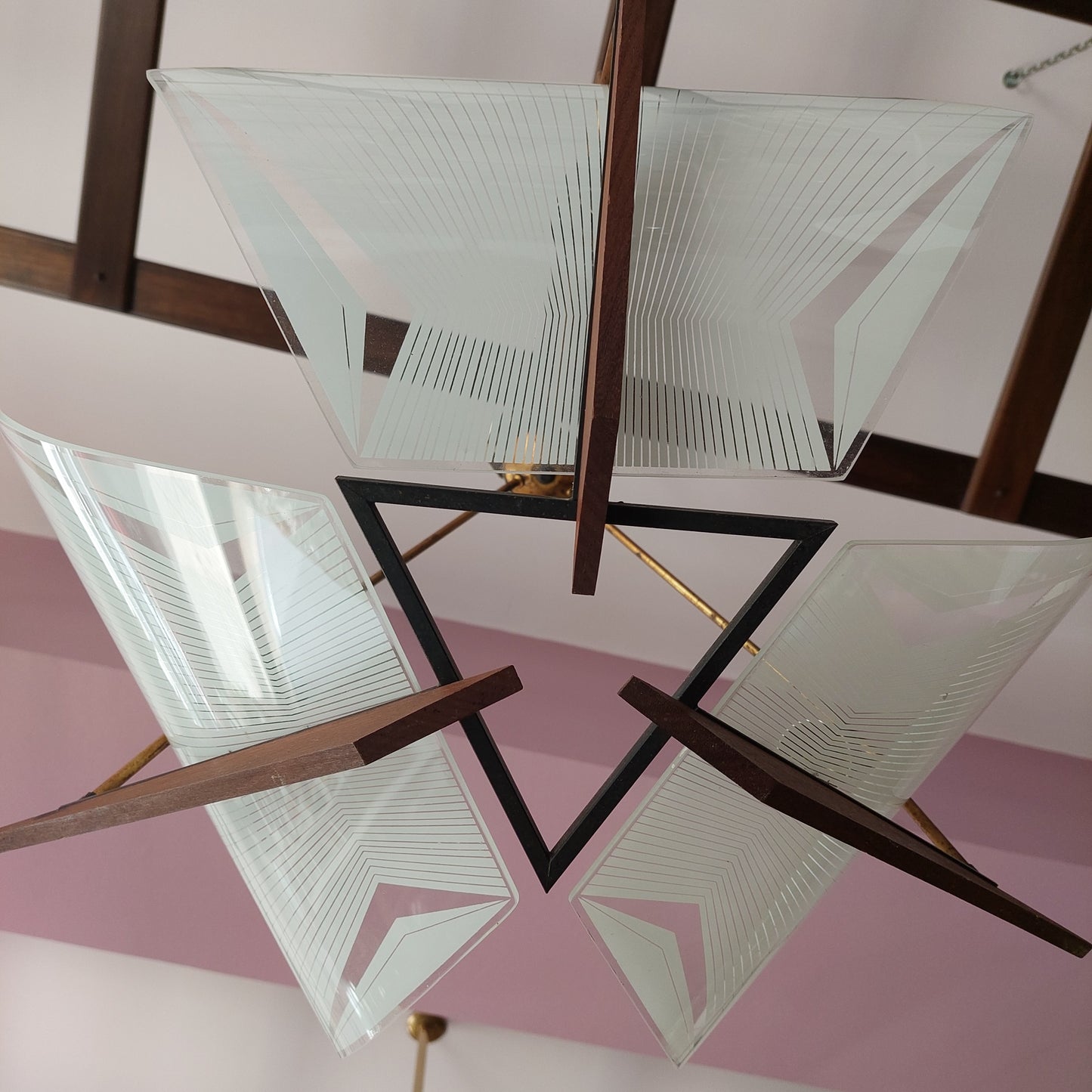Lampadario* Ferro/vetro Anni '50 3/l