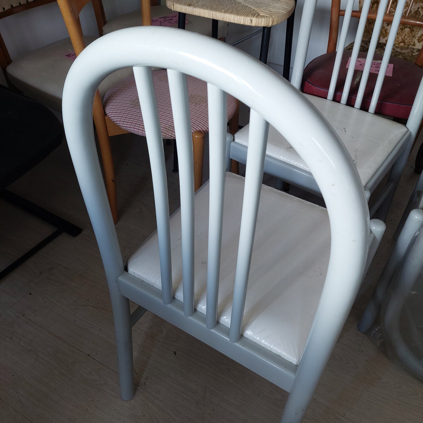 Set/4 Sedie Legno Laccato Grigio Imb. Bianco