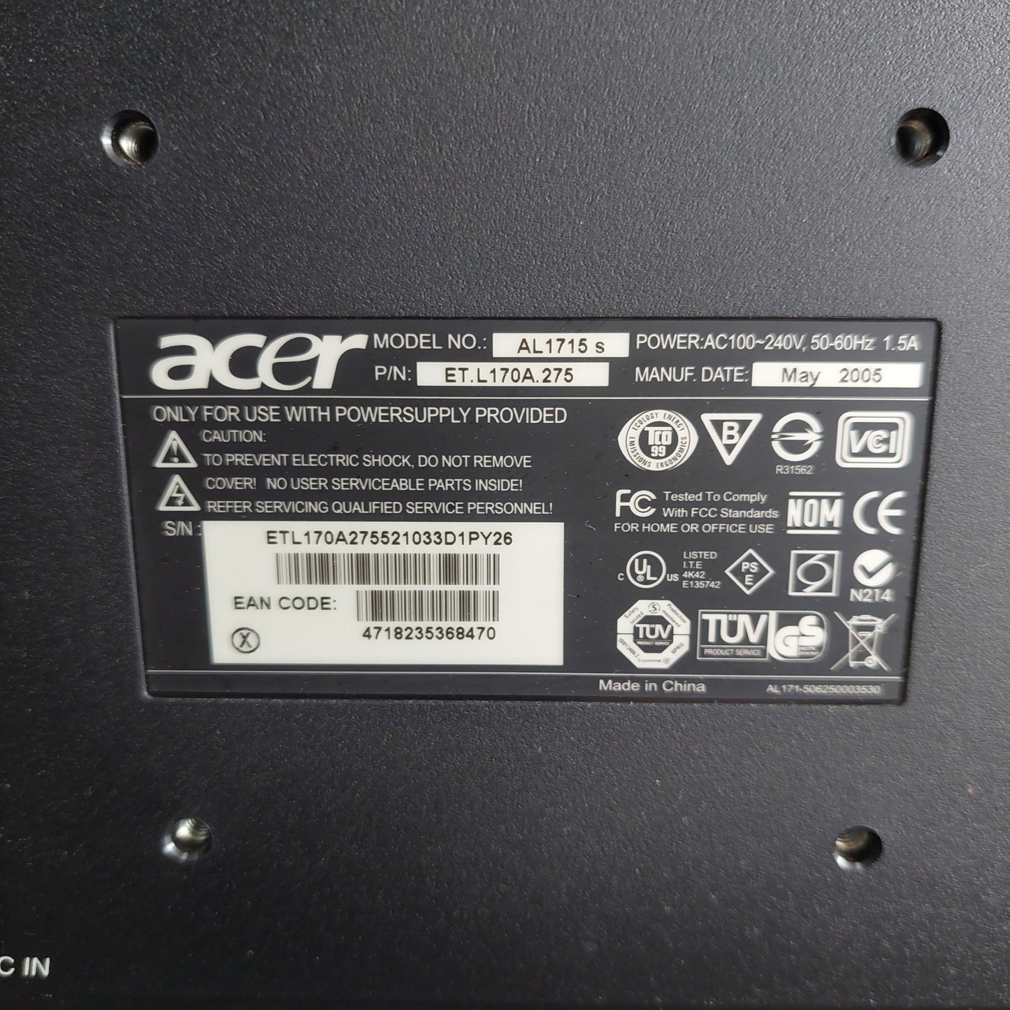 Schermo Acer Al1715