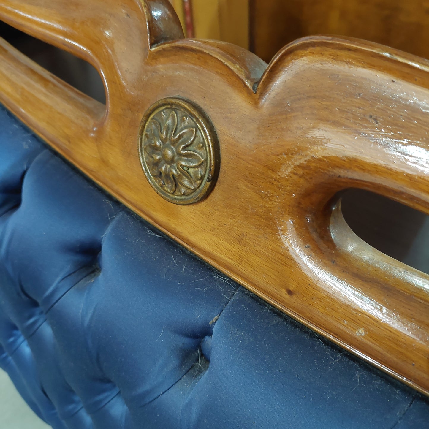 Testiera Letto Matrimoniale Legno Tessuto Capitonnè Blu Cm200x110h