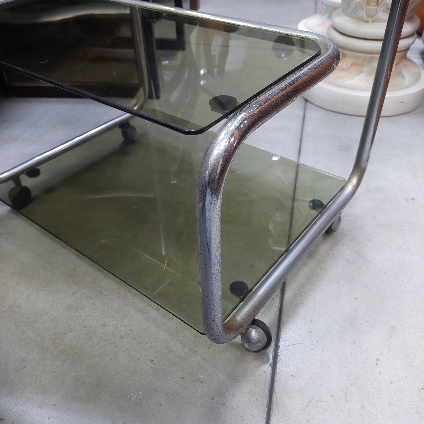 Carrellino Metallo Cromato/vetro Fumè Anni '70