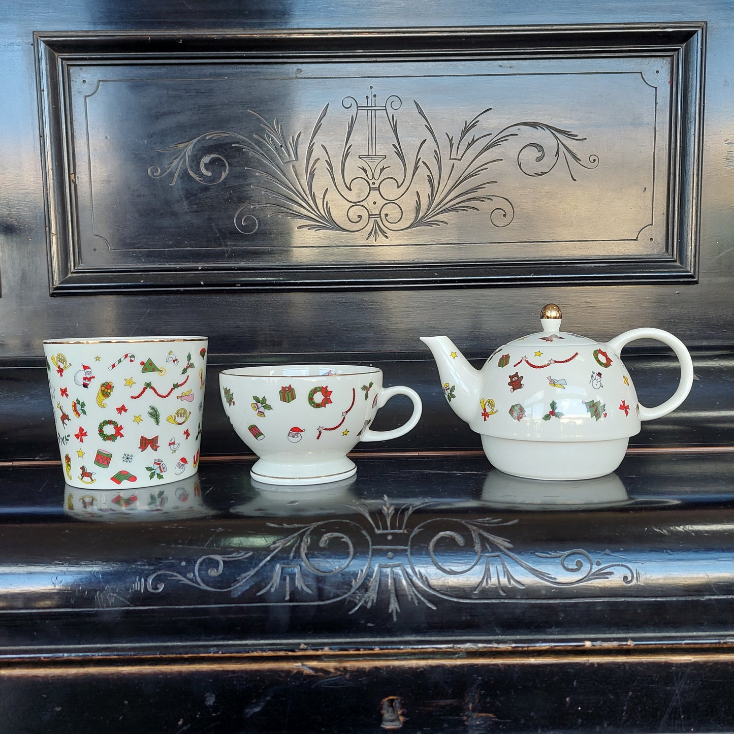Set/tazza Teiera E Portabiscotti Porcellana* Taitù Noël
