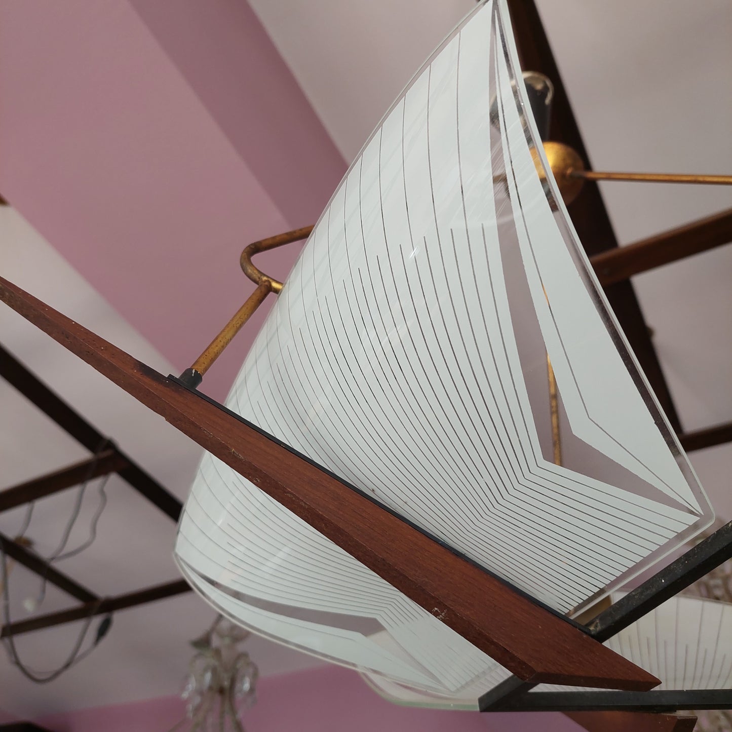 Lampadario* Ferro/vetro Anni '50 3/l