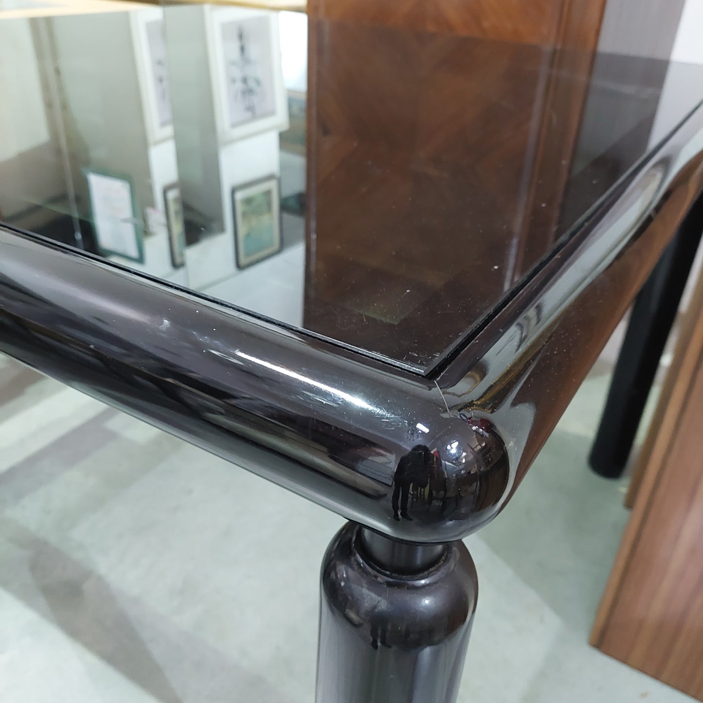 Tavolo Laccato Nero Vetro Anni 80 Cm110x100x78h