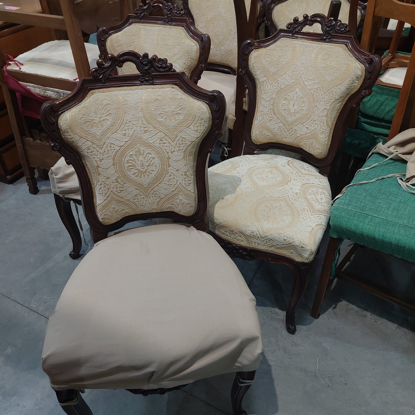 Set/6 Sedie * Antiche Legno Imbottite Avorio