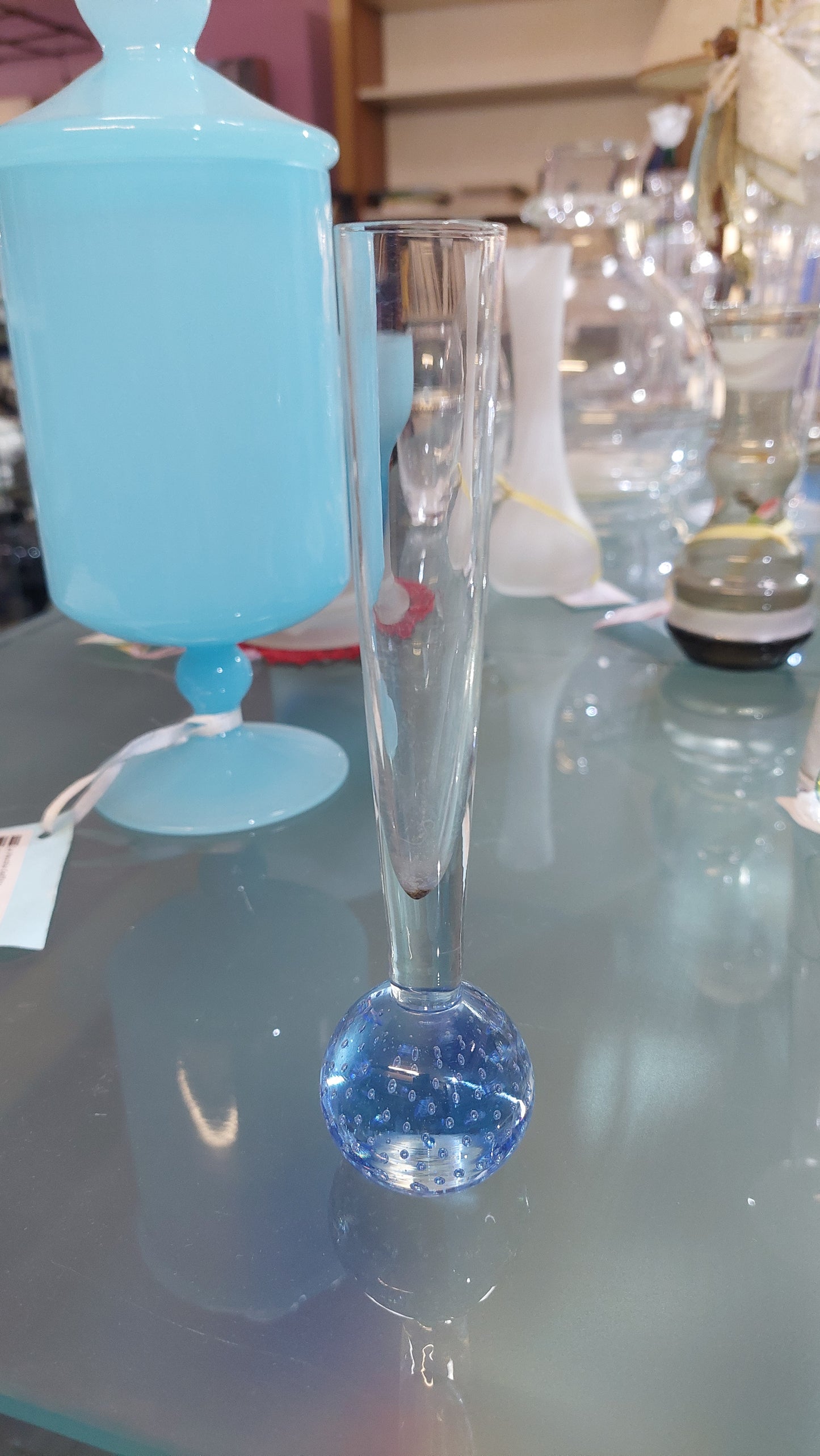 Vasetto Monofiore Vetro Di Murano Azzurro H18