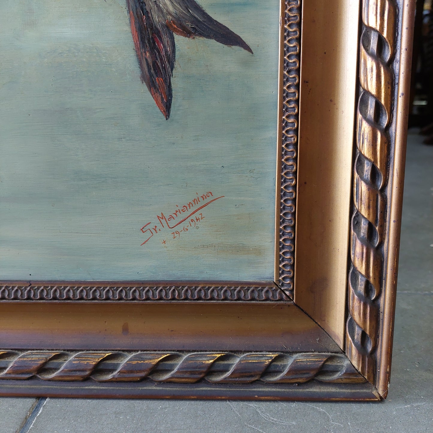 Quadro* Antico Pesci E Fiori Firmato Sr. Mariannina