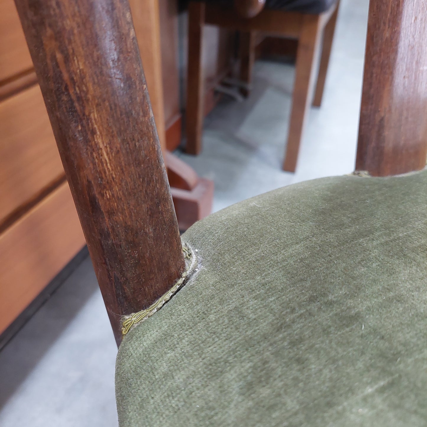 Set/6 Sedie Legno/velluto Verde Anni '50