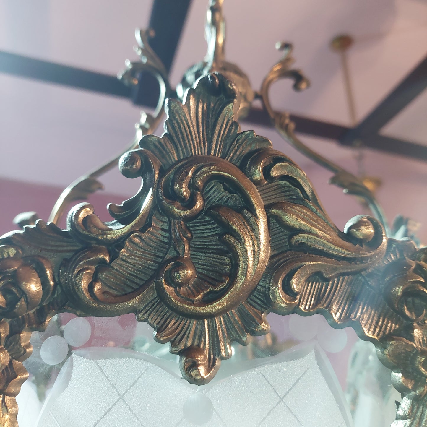 Lampadario "lanterna" Ottone/vetro 1/luce