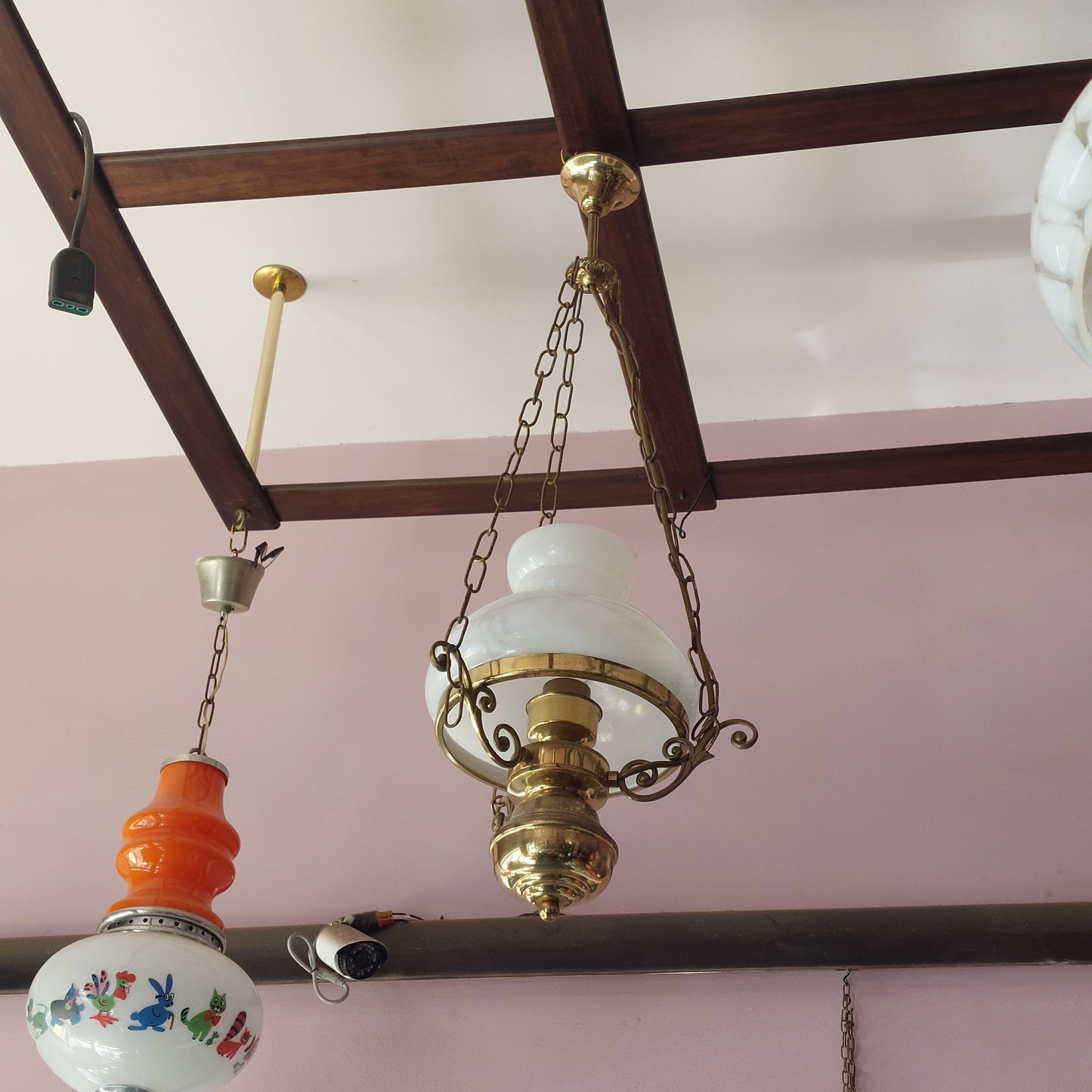 Lampadario Ottone Coppa Vetro Opalino 1 Luce