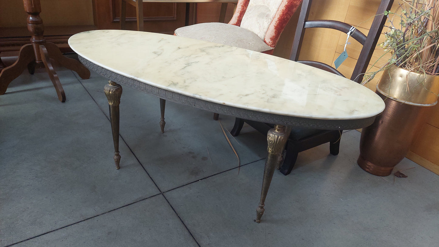 Tavolino Basso Ottone Piano Ovale Marmo