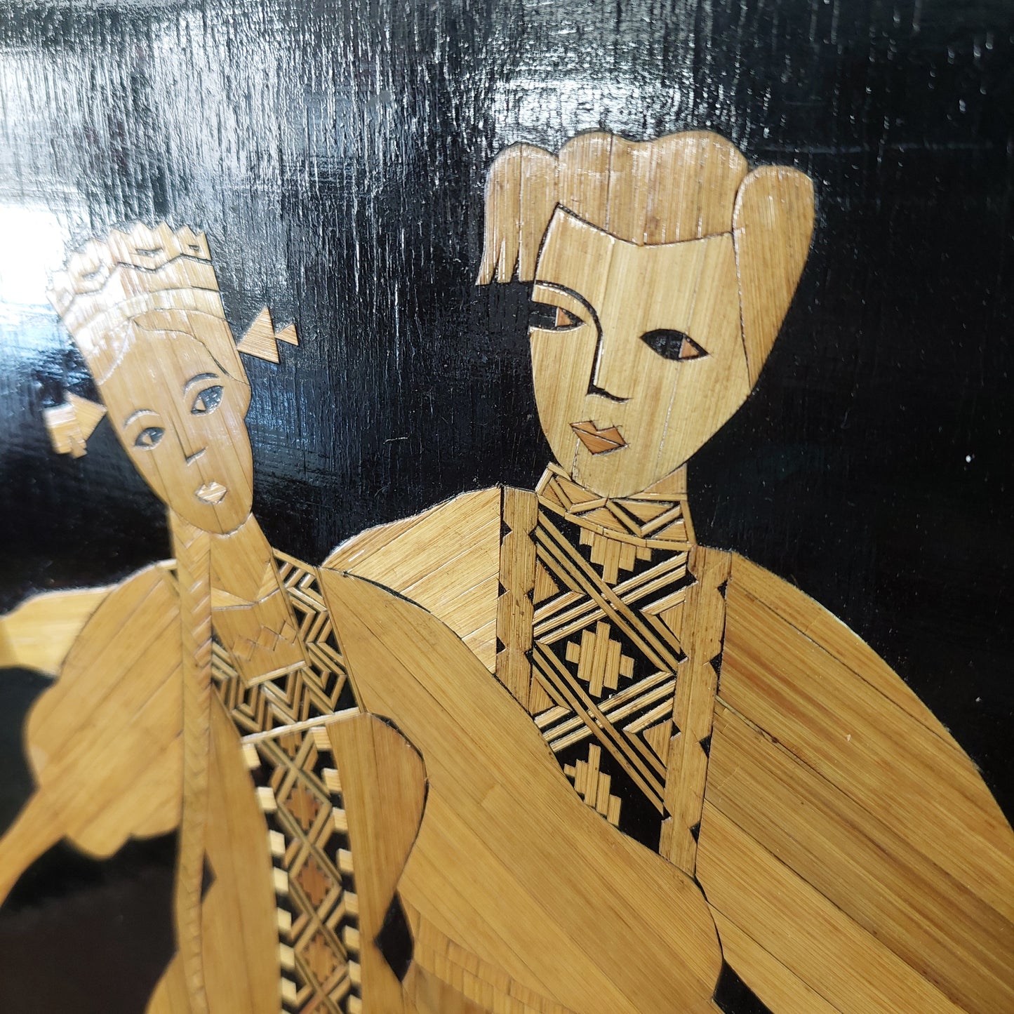Quadro Legno Paglia Intarsiata "danza Russa"