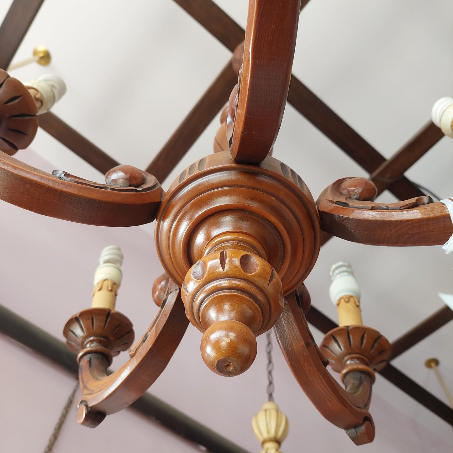 Lampadario Legno Intagliato 5/l