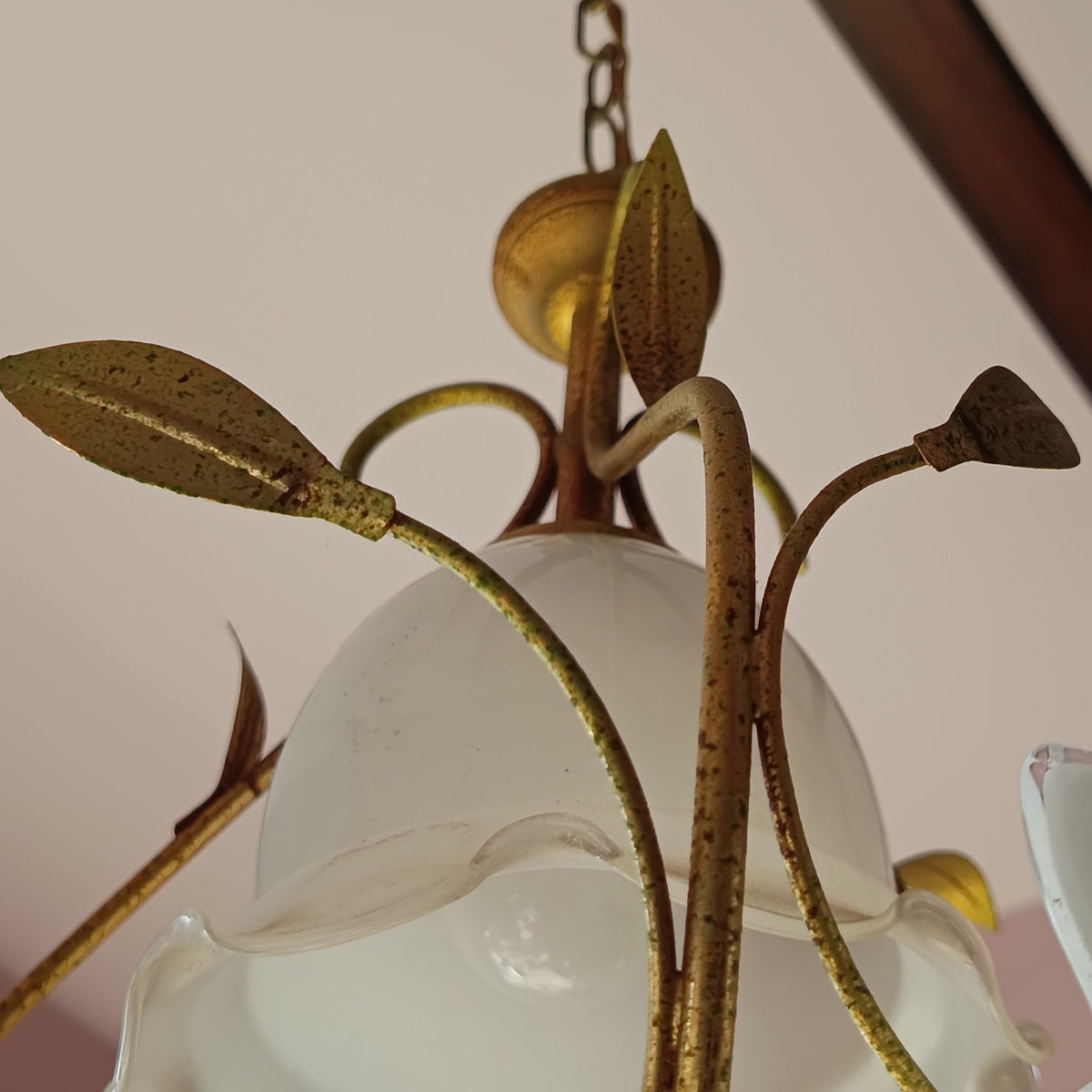 Lampadarietto * Ottone Vetro Fiore 1 Luce