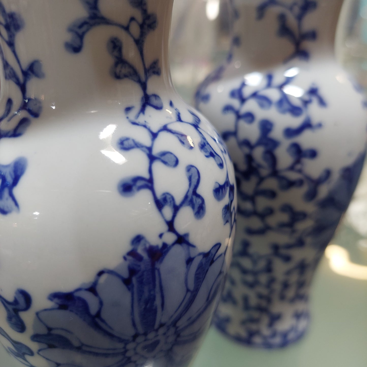 Coppia Vasetti Porcellana Cinese Decoro Blu