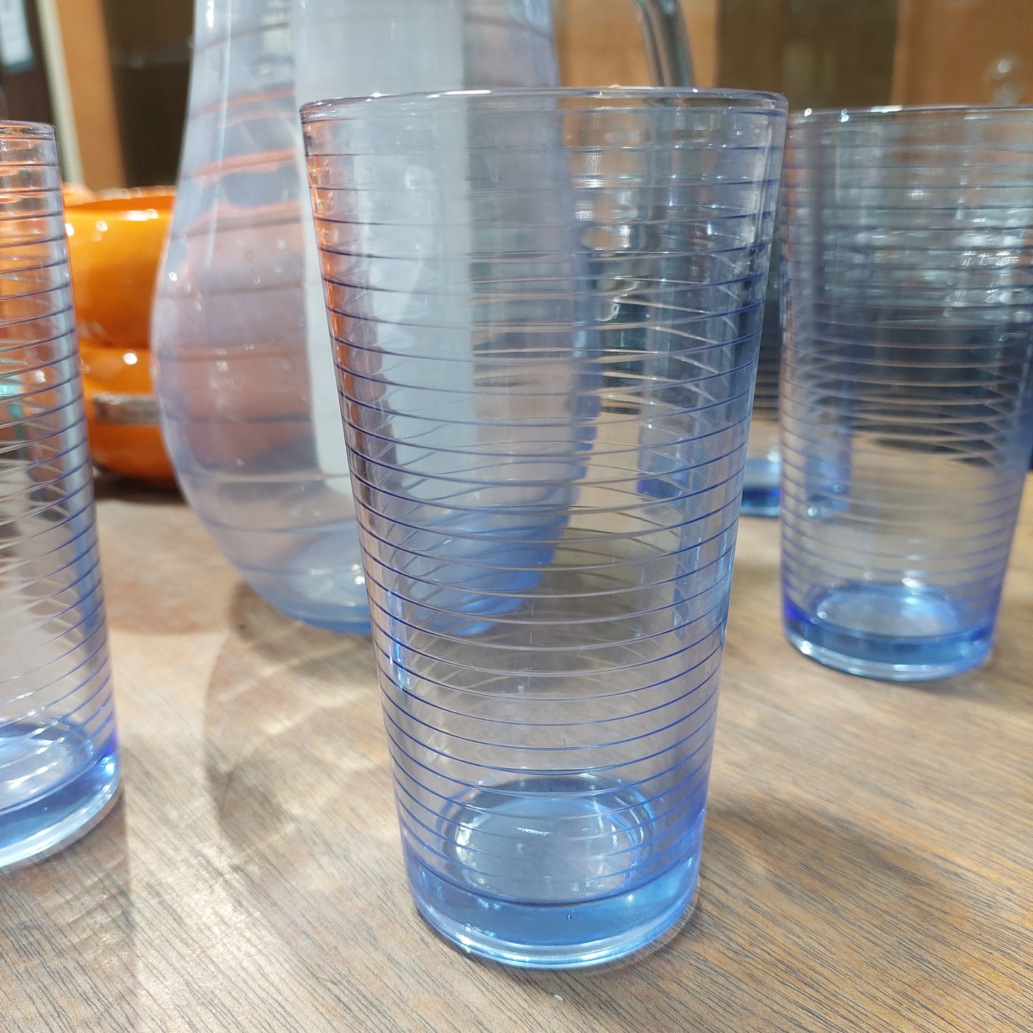 Set/caraffa + 4 Bicchieri Bibita Vetro Blu