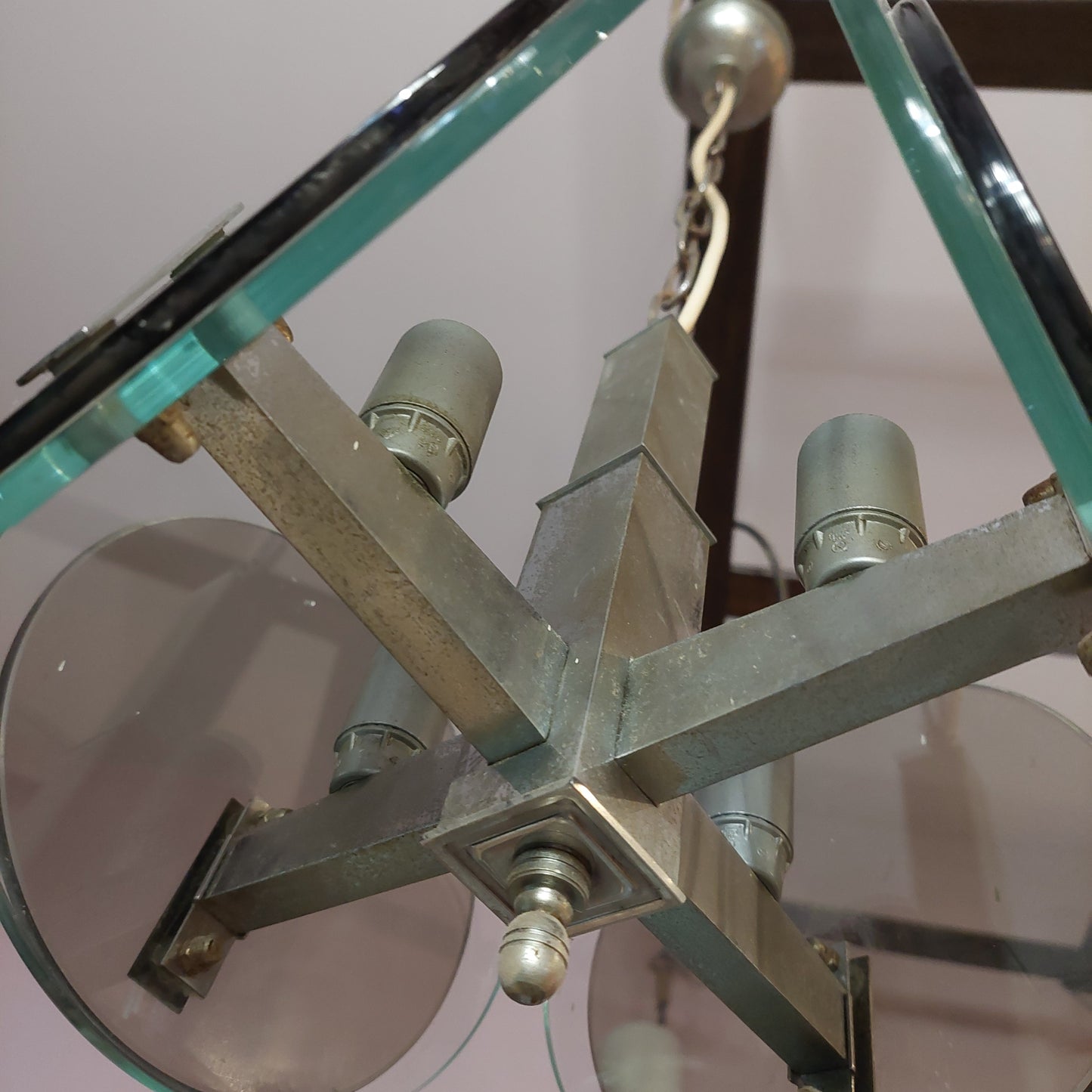 Lampadarario Acciaio/dischi Vetro Anni '70 4/l