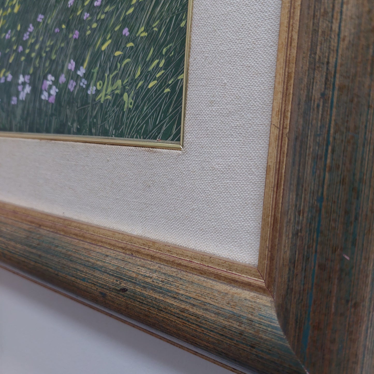 Q/paesaggio Campo Fiorito Firmato Cornice Dorata 65x58